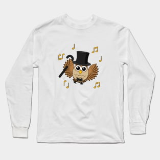 Cute Dancing Owl with Music Notes Cartoon Long Sleeve T-Shirt